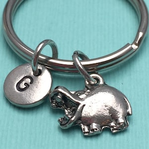 Hippopotamus keychain, hippo keychain, animal keychain, personalized keychain, initial keychain, hippo charm