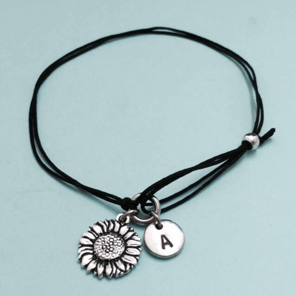 Sunflower Cord Bracelet Sunflower Charm Bracelet Adjustable Etsy
