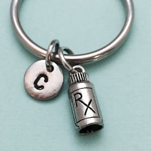 Prescription bottle keychain, pill bottle keychain, rx bottle, medicine bottle keychain, personalized keychain, initial keychain, monogram