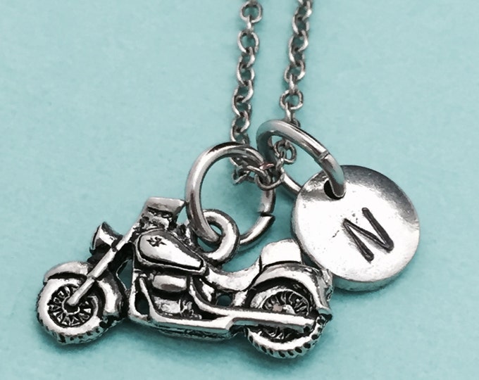 Motorcycle necklace, motorcycle charm, automobile necklace, personalized necklace, initial necklace, initial charm, monogram