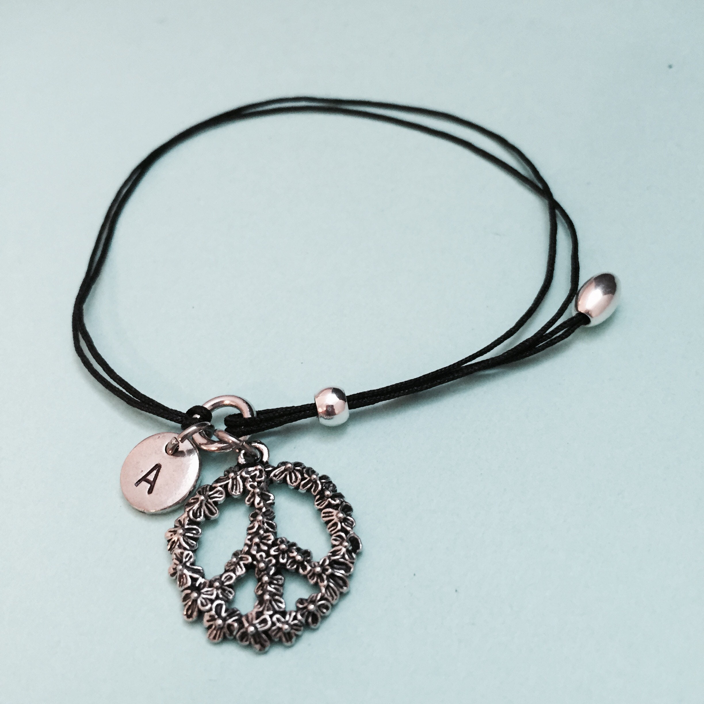 Peace Sign Cord Bracelet Peace Sign Charm Bracelet Etsy