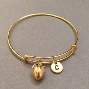 Peach bangle, peach charm bracelet, expandable bangle, charm bangle, personalized bracelet, initial, monogram image 2