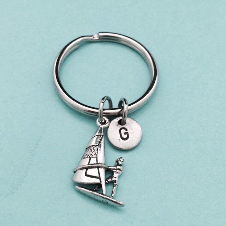 wind surfer charm nautical keychain customized keychain monogram initial keychain Wind surfer keychain personalized keychain