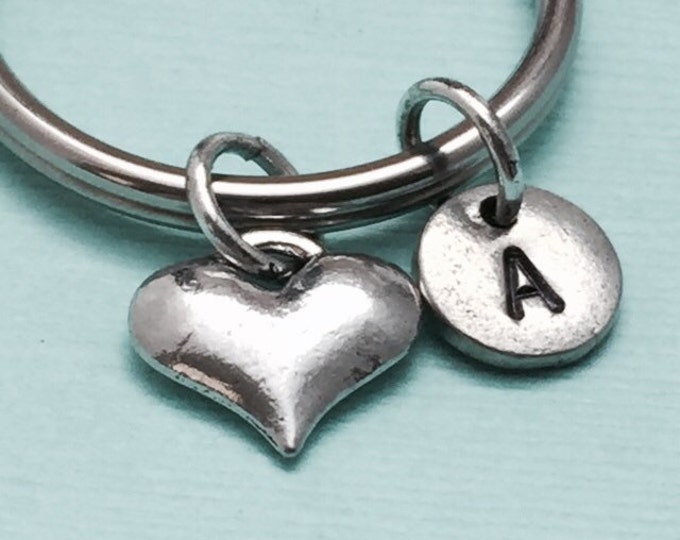Heart keychain, heart charm, love keychain, personalized keychain, initial keychain, initial charm, customized, monogram