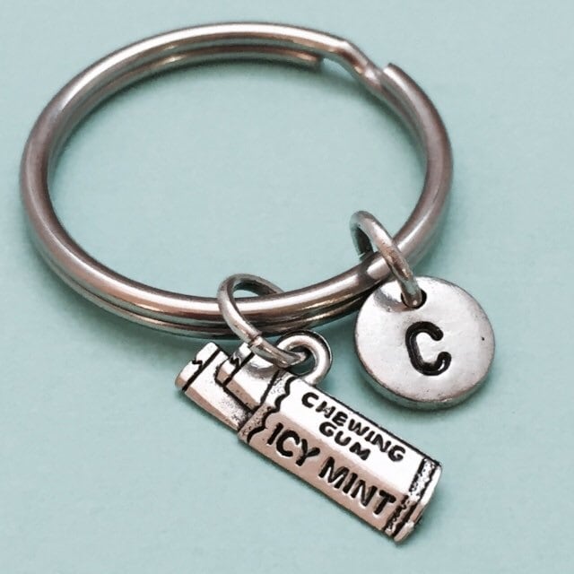 Chewing gum keychain, bubble gum keychain, candy keychain, personalized keychain, initial