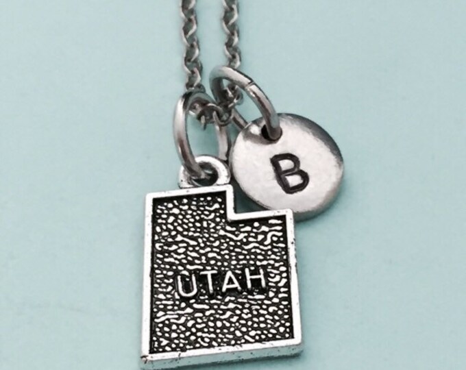 Utah necklace, Utah charm, state necklace, personalized necklace, initial necklace, monogram