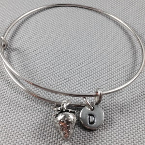 Strawberry bangle bracelet, fruit bracelet, strawberry jewelry, personalized bracelet, initial bracelet, fruit bangle bracelet