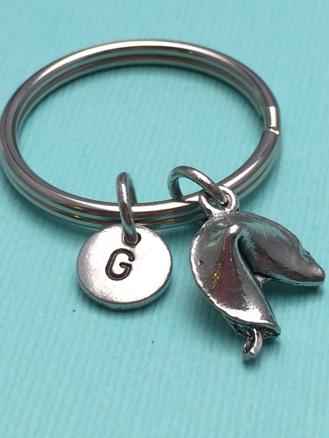 Fortune Cookie Keychain, Cookie Keychain, Food Keychain, Initial