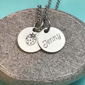 Strawberry necklace, strawberry jewelry, custom name necklace, fruit necklace, friend necklace, strawberry charm