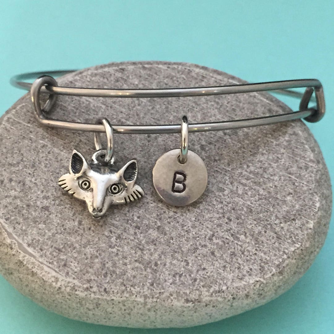 Fox Head Bangle, Fox Head Charm Bracelet, Expandable Bangle, Charm ...