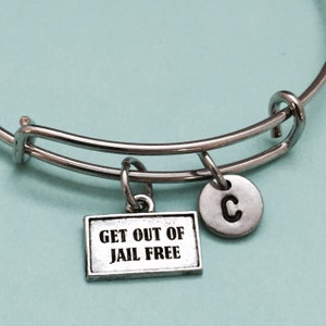 Krijgen uit de gevangenis gratis kaart bangle, krijgen uit de gevangenis gratis kaart bedelarmband uitbreidbaar bangle, charme bangle, gepersonaliseerde, eerste, monogram