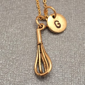 Whisk necklace, whisk charm, utensil necklace, personalized necklace, initial necklace, initial charm, monogram