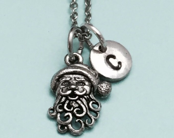 Santa Claus necklace, Santa Claus charm, Christmas necklace, personalized necklace, initial necklace, initial charm, monogram