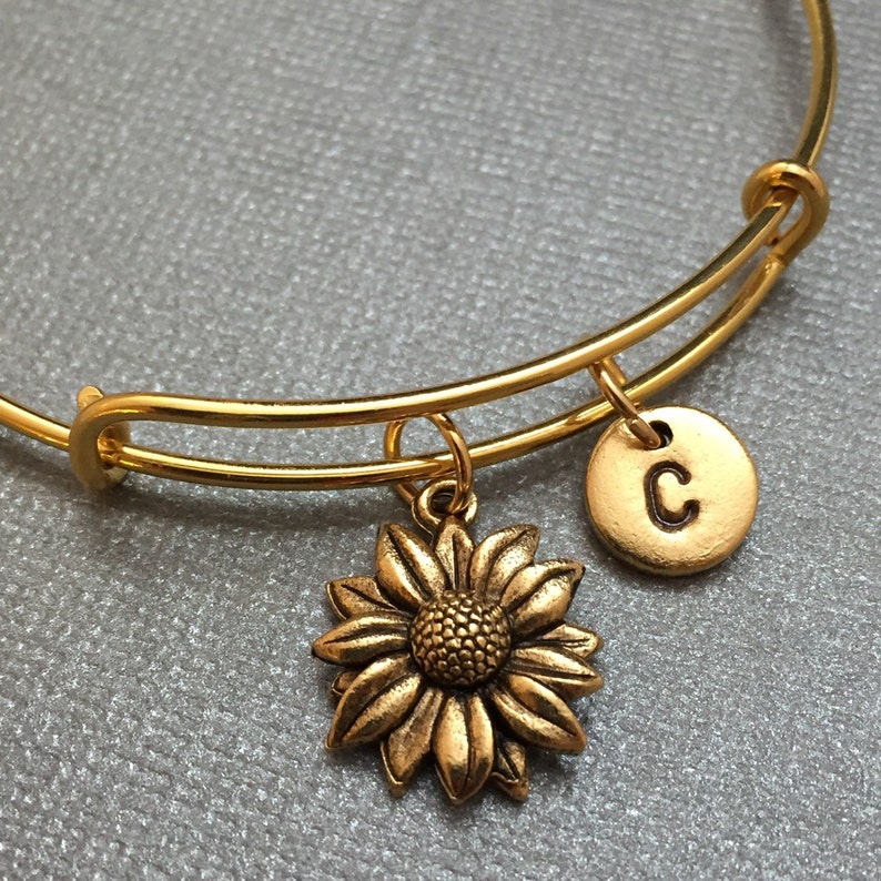 Sunflower Bangle Sunflower Charm Bracelet Expandable Bangle Etsy