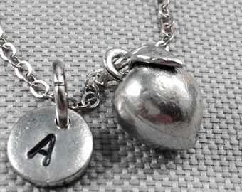 Peach charm necklace, fruit necklace,  fruit jewelry, peach necklace, personalized necklace, initial necklace, gift for her, peach