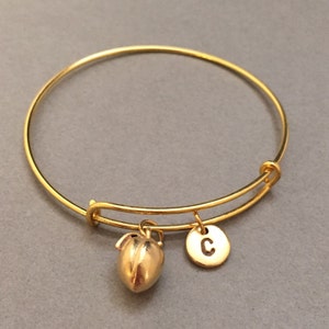 Peach bangle, peach charm bracelet, expandable bangle, charm bangle, personalized bracelet, initial, monogram image 5