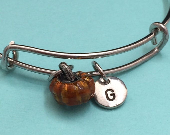 Pumpkin bangle, pumkin charm bracelet, expandable bangle, charm bangle, personalized bracelet, initial, monogram