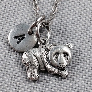 Panda bear necklace, animal necklace, initial necklace, panda jewelry, personalized necklace, animal jewelry, panda charm necklace