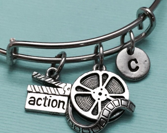 Movie bangle, movie charm bracelet, expandable bangle, charm bangle, personalized bracelet, initial bracelet, monogram