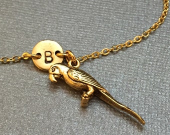 Parrot charm bracelet, parrot charm, adjustable bracelet, animal, personalized bracelet, initial bracelet, monogram