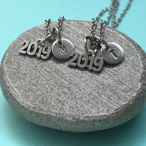 Best friend necklace, 2019 necklace, graduate necklace, bff necklace, sister, friendship jewelry, personalized necklace, initial, monogram