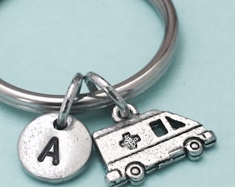 Ambulance keychain, ambulance charm, EMS keychain, EMS charm, personalized keychain, initial keychain, customized, monogram