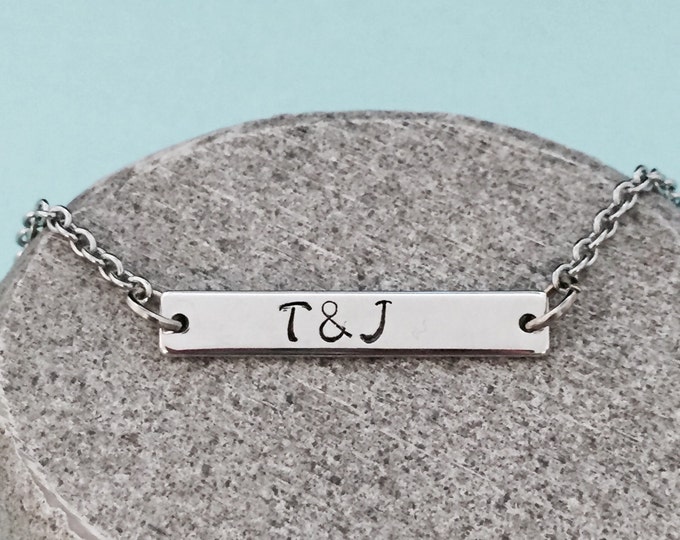 Initial bracelet, bar bracelet, couples bracelet, personalized bracelet, gift for her, initial charm, love bracelet