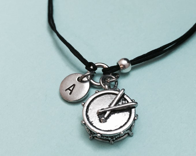 Drum cord bracelet, drum charm bracelet, adjustable bracelet, charm bracelet, personalized bracelet, initial bracelet, monogram