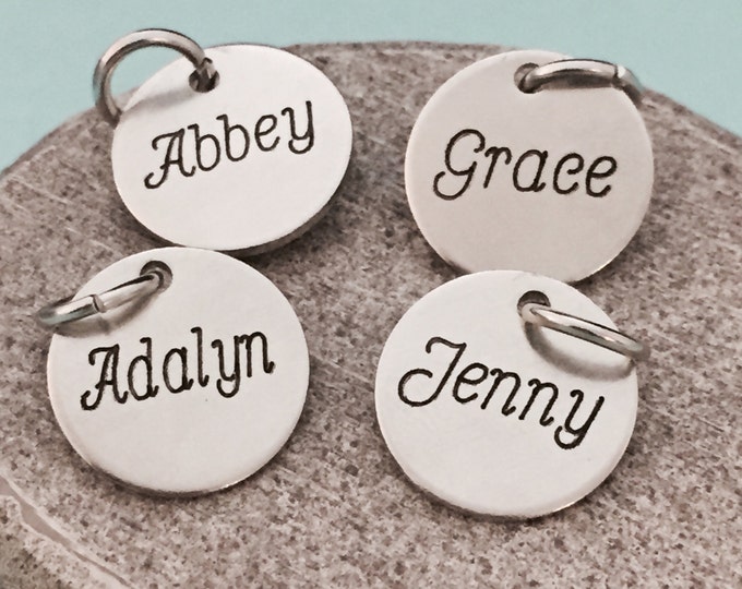 Add on to necklace, bracelets or keychain so, personalized name, add on disk, name disk, customized name, add on charm