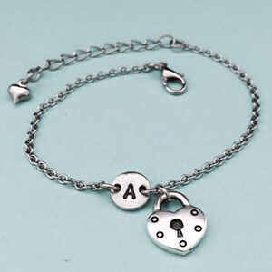 Heart lock charm bracelet, heart lock charm, adjustable bracelet, personalized bracelet, initial bracelet, monogram