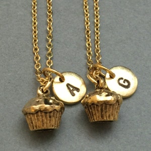 Best friend necklace, cupcake necklace, food necklace, bff necklace, sister, friendship jewelry, personalized necklace, initial, monogram