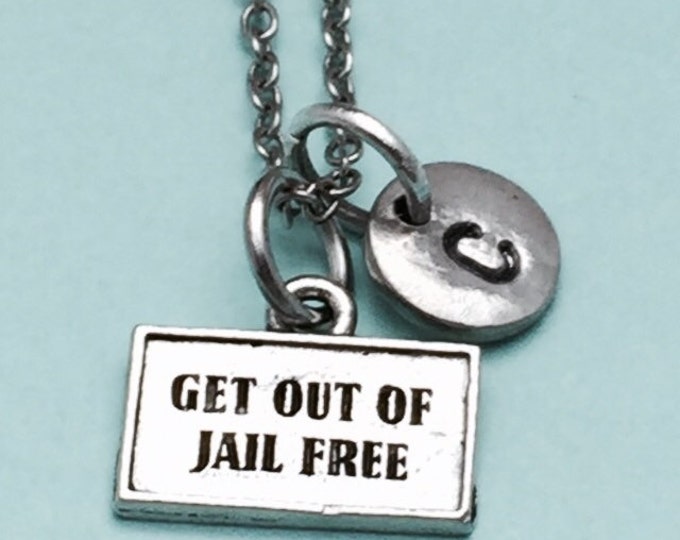 Get out of jail free necklace, get out of jail free charm, card necklace, personalized necklace, initial, monogram