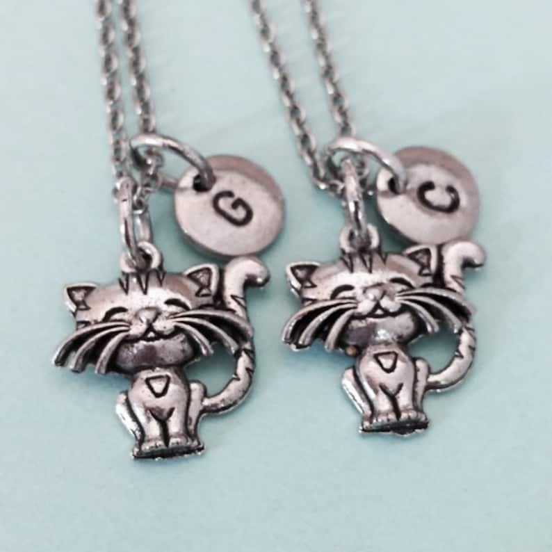 Best Friend Necklace Cat Charm Necklace Kitten Bff Etsy
