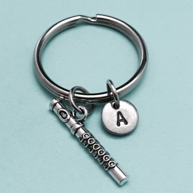 Flute keychain, flute charm, musical instrument keychain, personalized