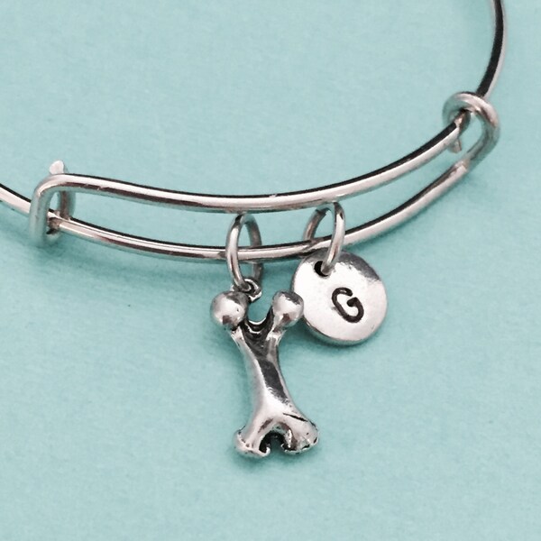 Bone bangle, bone charm bracelet, expandable bangle, charm bangle, personalized bracelet, initial bracelet, monogram