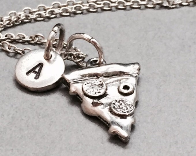 Pizza charm necklace, pizza slice, pizza jewelry, personalized necklace, initial, food necklace, pizza jewelry, monogram