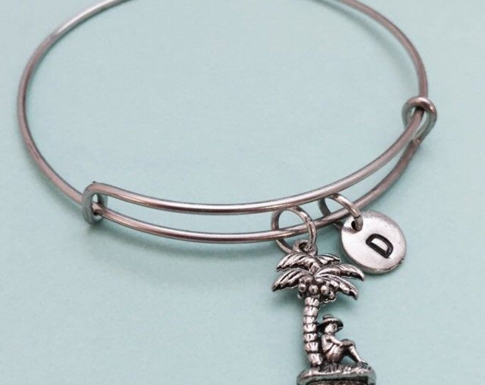 Palm tree bangle, palm tree charm bracelet, beach charm, expandable bangle, charm bangle, personalized bracelet, initial bracelet, monogram