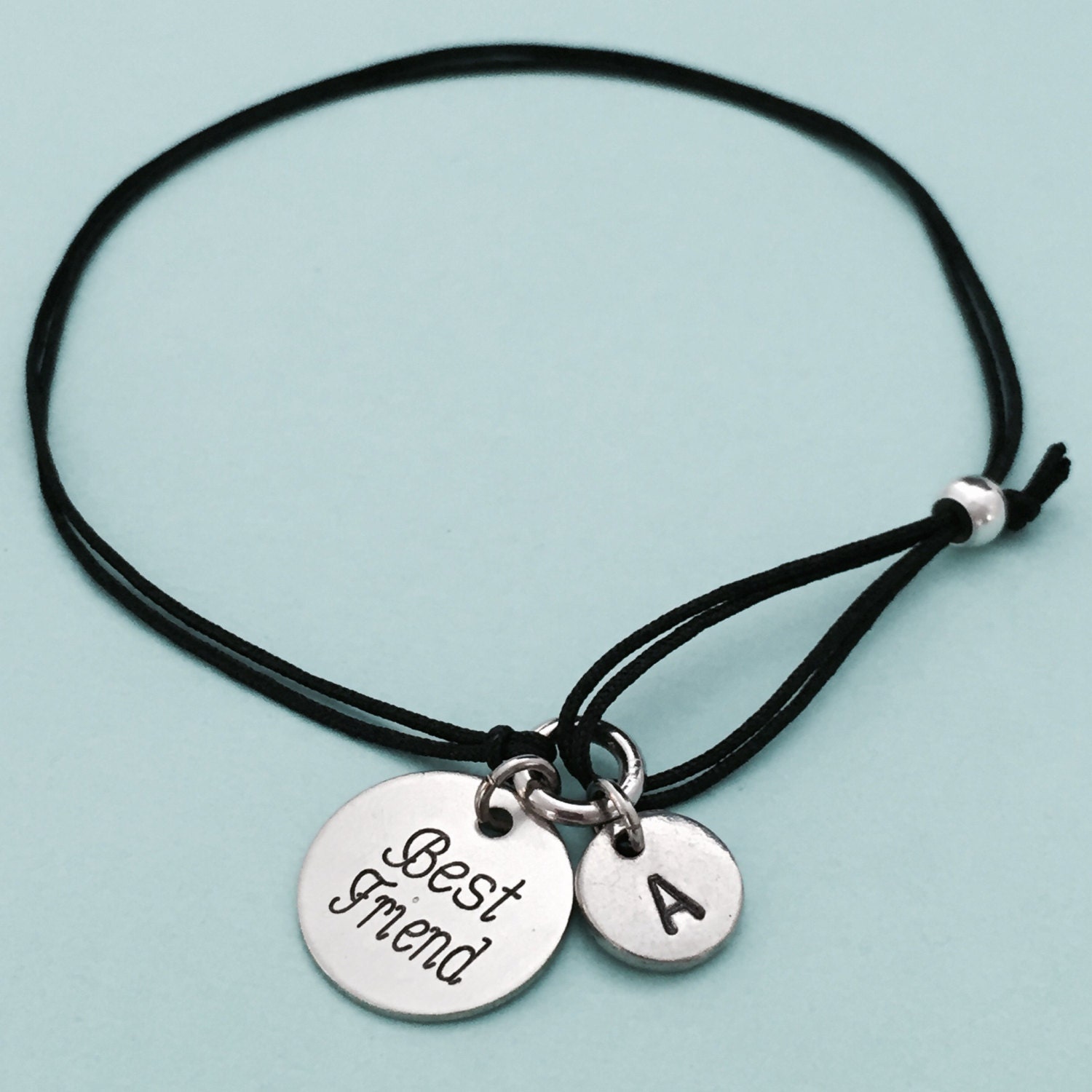 Best friend cord bracelet, best friend charm bracelet, adjustable bracelet, charm bracelet, personalized bracelet, initial, monogram