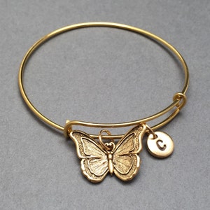 Butterfly bangle, butterfly charm bracelet, expandable bangle, charm bangle, personalized bracelet, initial bracelet, momogram, bug