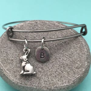 Bunny bangle, bunny charm bracelet, expandable bangle, charm bangle, personalized bracelet, initial bracelet, monogram