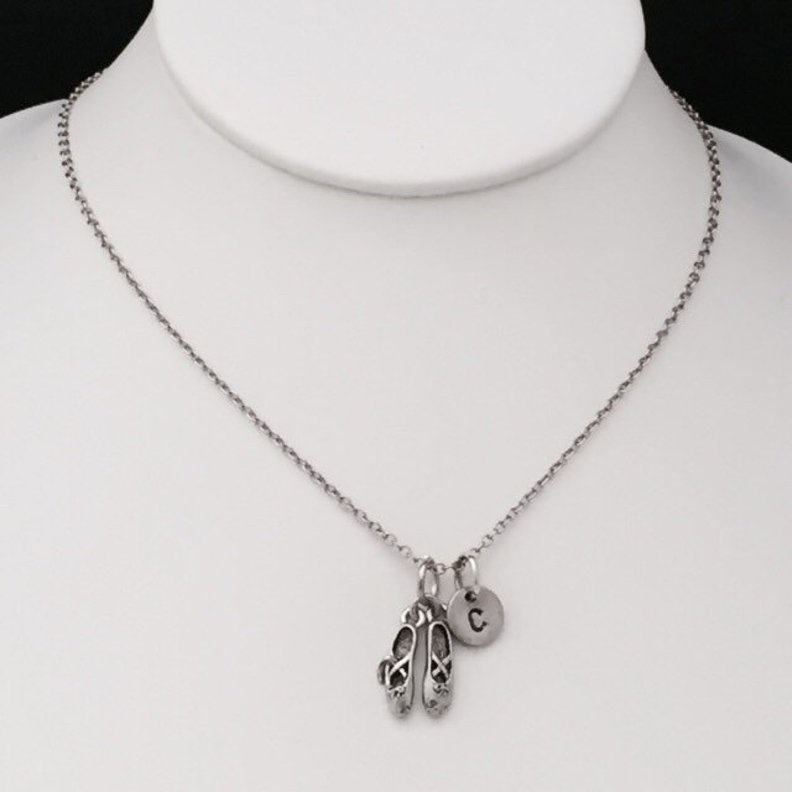 ballet shoes necklace, ballet shoes charm, ballet necklace, personalized necklace, initial necklace, initial charm, monogram
