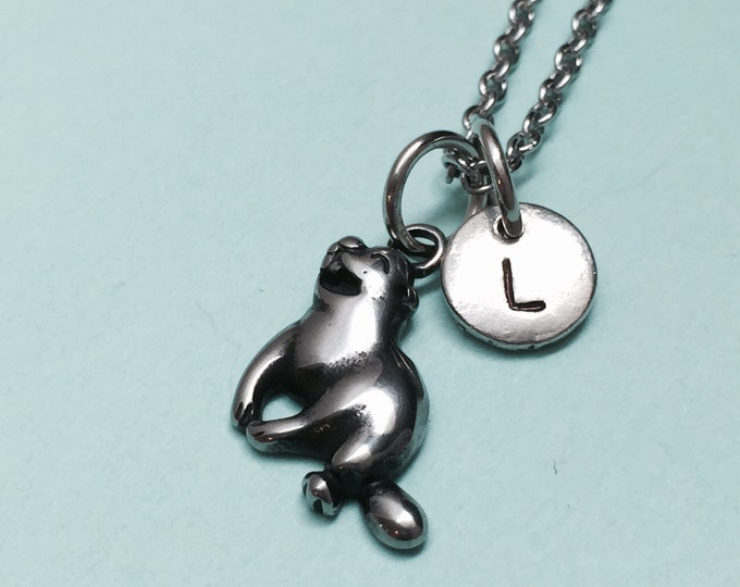 Beaver necklace, beaver charm, animal necklace, personalized necklace, initial necklace, initial charm, monogram