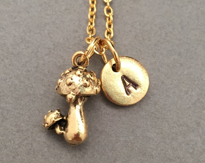Mushroom necklace, mushroom charm, food necklace, personalized necklace, initial necklace, initial charm, monogram