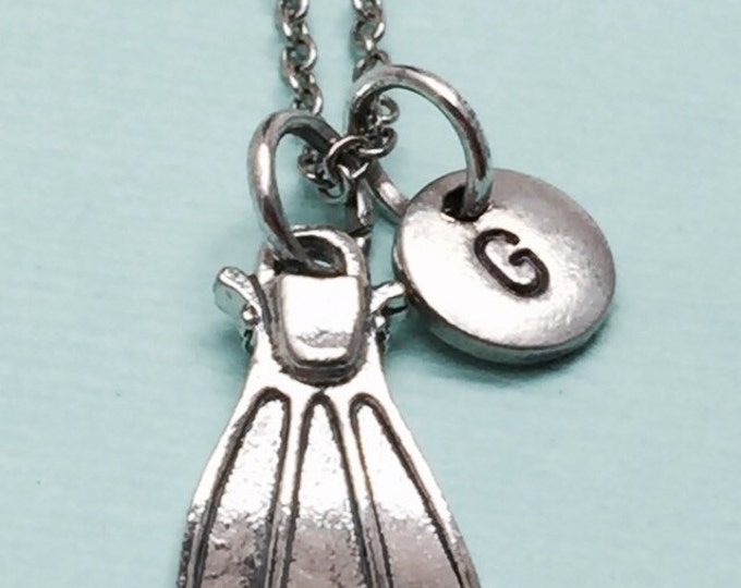 Flipper necklace, flipper charm, swimming necklace, personalized necklace, initial necklace, initial charm, monogram