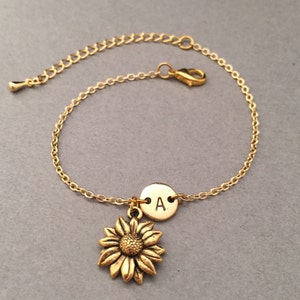 Sunflower charm bracelet, sunflower charm, adjustable bracelet, flower, personalized bracelet, initial bracelet, monogram