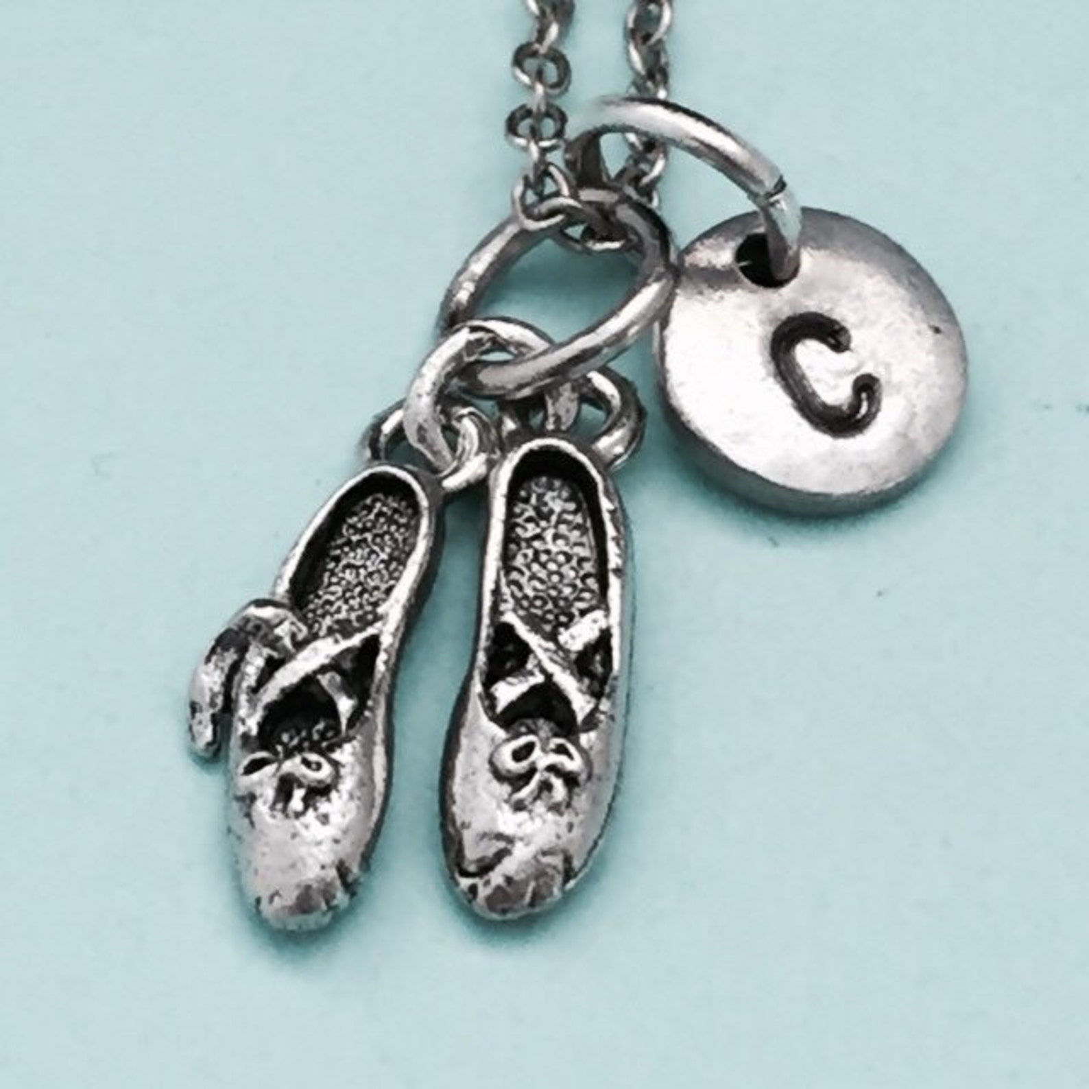 ballet shoes necklace, ballet shoes charm, ballet necklace, personalized necklace, initial necklace, initial charm, monogram