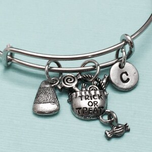 Trick or treat bangle, trick or treat charm bracelet, expandable bangle, charm bangle, personalized bracelet, initial bracelet, monogram