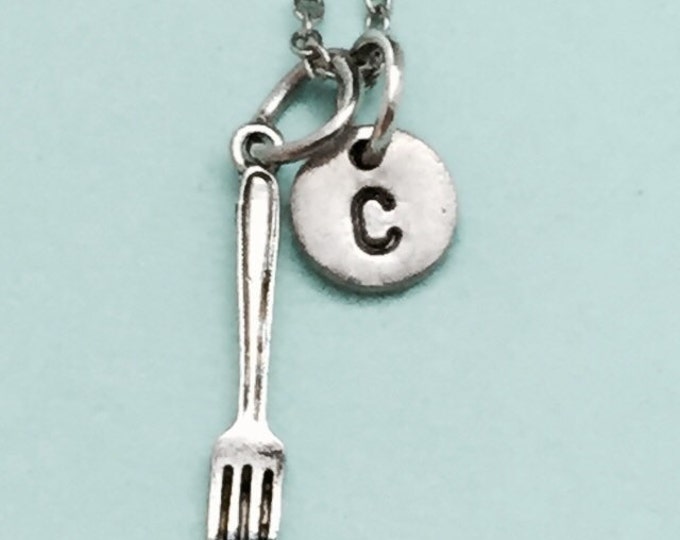 Fork necklace, fork charm, utensil necklace, personalized necklace, initial necklace, initial charm, monogram