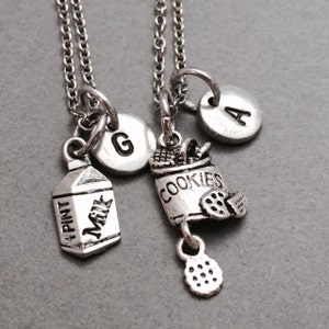 Best friend necklace, cookie charm necklace, milk charm necklace, friendship necklace, sister necklace, bff necklace, friend necklace