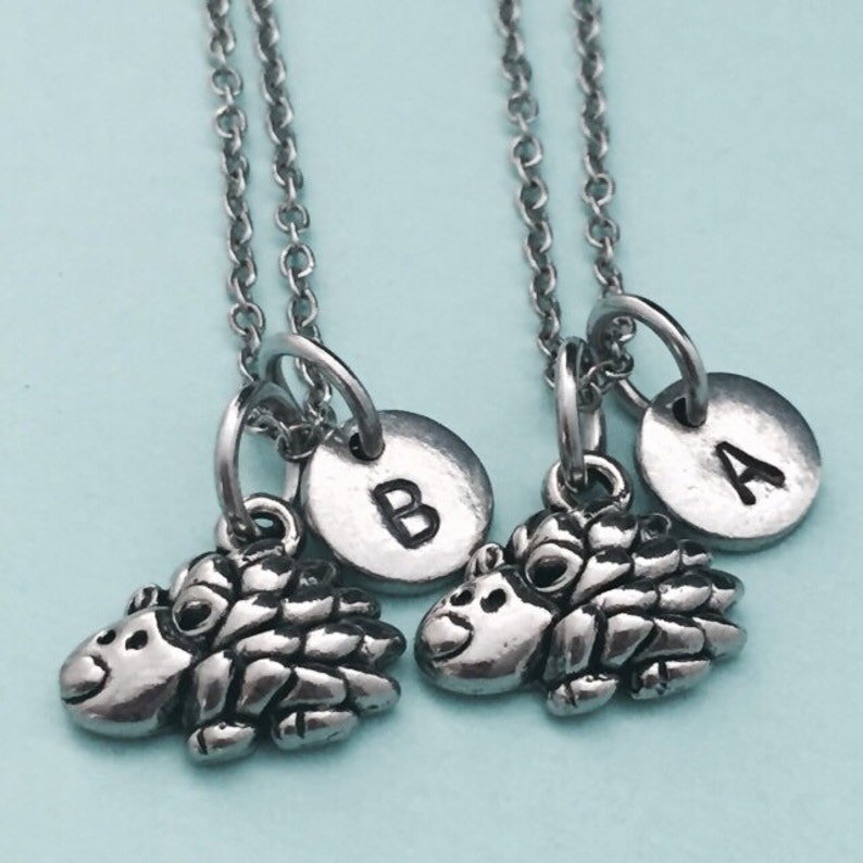 monogram sister Best friend necklace initial bff necklace personalized friendship jewelry hedgehog necklace animal necklace